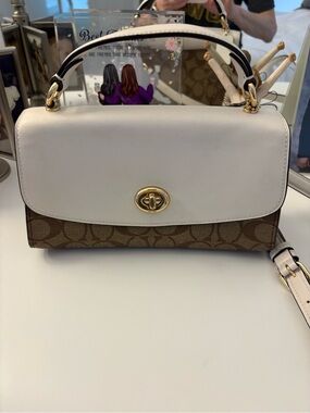 Coach Two-Tone Signature Satchel in Chalk and Brown